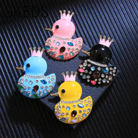 SKEDS Shiny Rhinestone Animal Duck Brooch High-End Unisex Colorful Crystal Lapel Pin New Trendy Style Festival Gift