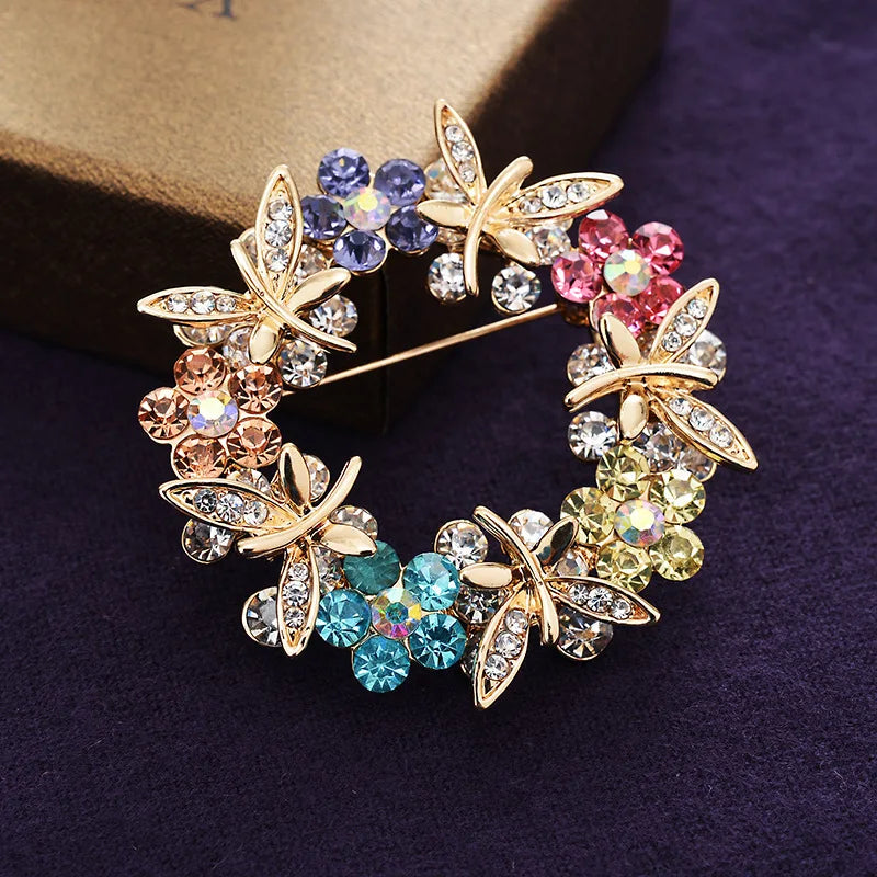 SKEDS High-end Women  Exquisite Crystal Flower Badges Pin Fashion Creative Luxury Rhinestone Shining Brooch Corsages