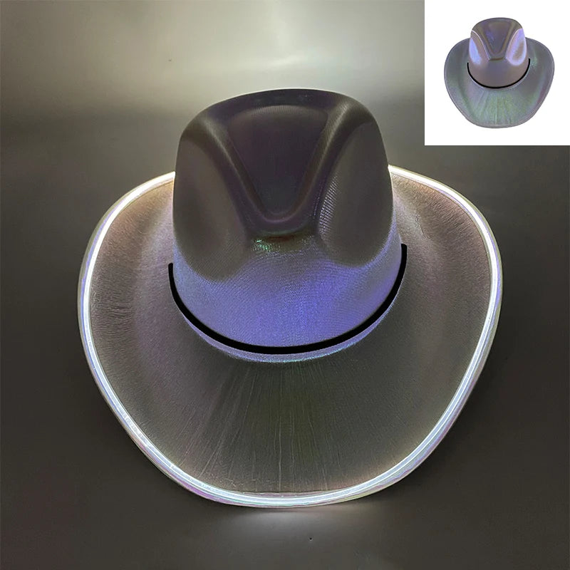 LED Glowing Cowgirl boy Hat Neon Luminous Bride Hat For Holiday Light Up Supplies Fluorescent Party Props Bachelorette Party Hat