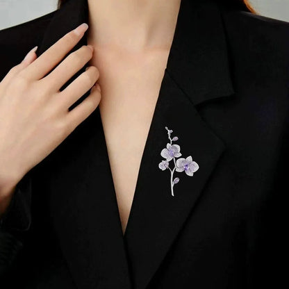 Ajojewel Purple Flowers Crystal Brooch Phalaenopsis Bouquet Pin Elegant Party Jewelry Christmas Gift Woman Birthday