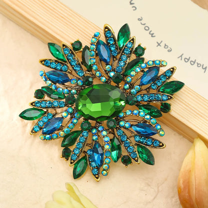 SKEDS Full Crystal Shining Boutique Flower Brooch Badges For Women Exaggerated Exquisite Decoration Pin Accessories
