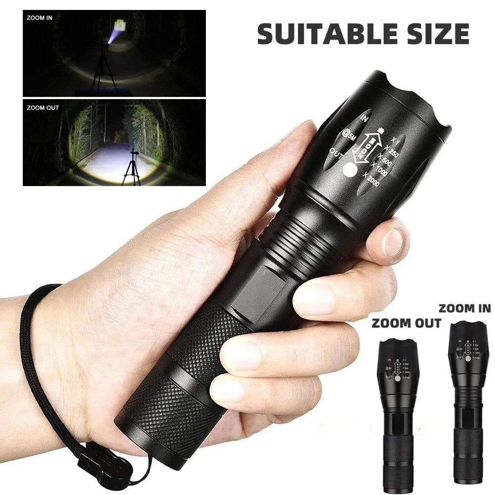 High Power T6 LED Flashlights Camping Torch 5 Light Modes Zoom Light Aluminum Alloys Waterproof Material External 18650 Battery