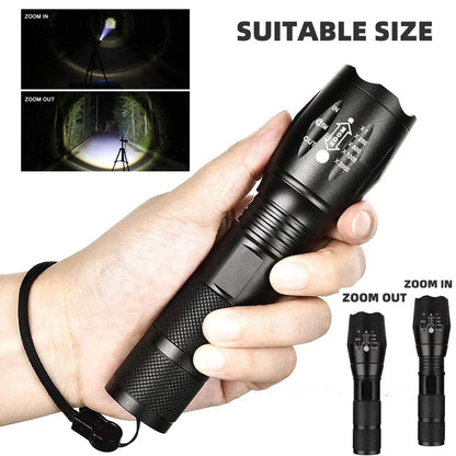 High Power T6 LED Flashlights Camping Torch 5 Light Modes Zoom Light Aluminum Alloys Waterproof Material External 18650 Battery