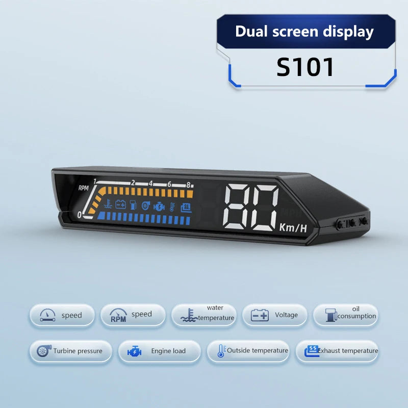 Dual Screen Car Speedometer Digital HUD ODB Driving Speedometer Windshield Projector Voltage Head Up Display For Truck Vehicles
