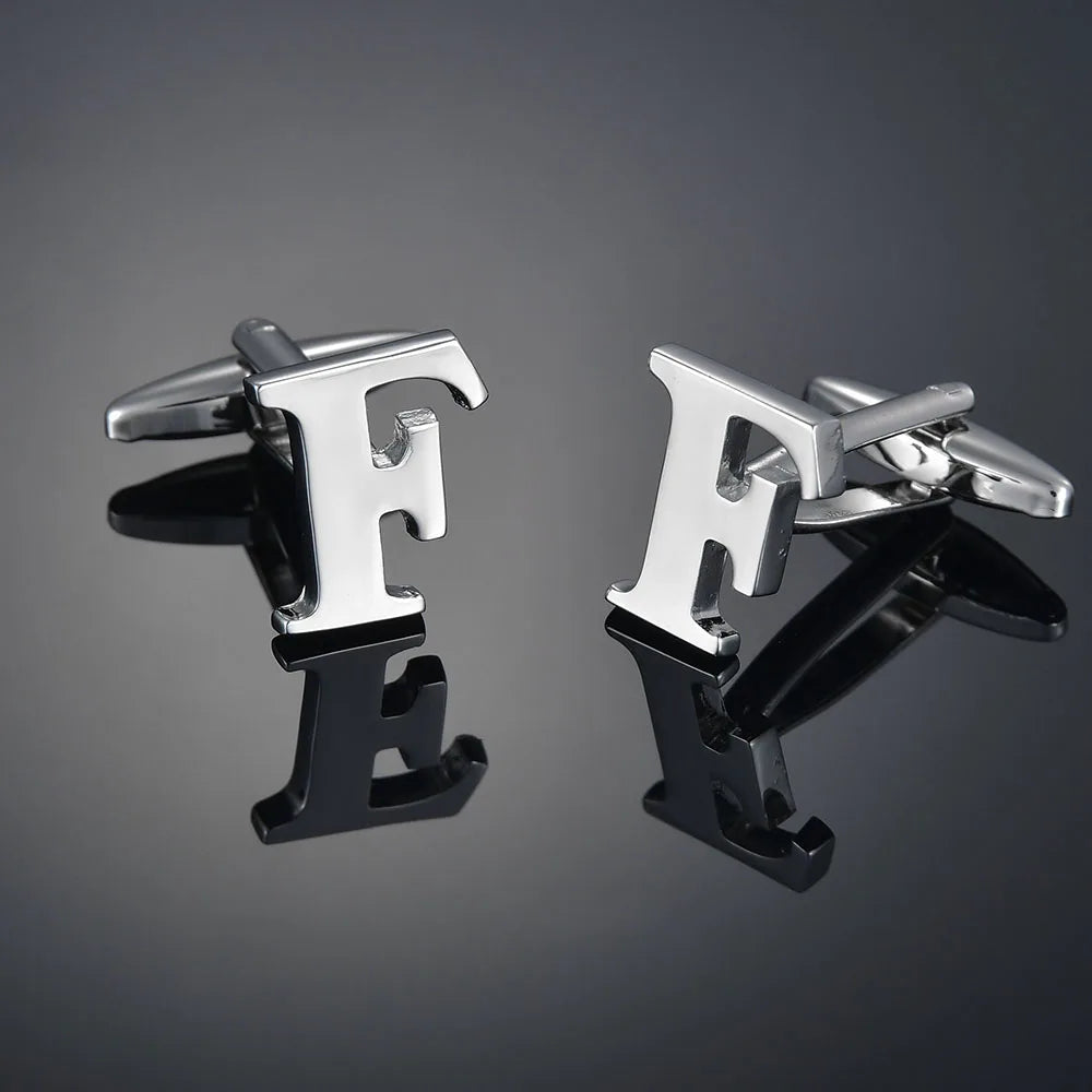 Simple Silver Color 26 Letter Cufflinks for men A to Z Alphabet Initial Cuff Links Business Suit Shirt Button Wedding Jewelry
