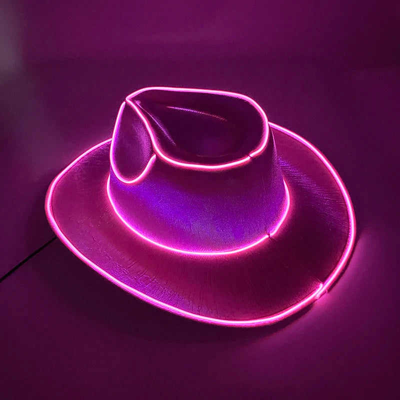 LED Glowing Cowgirl boy Hat Neon Luminous Bride Hat For Holiday Light Up Supplies Fluorescent Party Props Bachelorette Party Hat