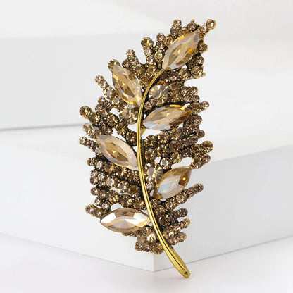 Luxury Crystal Glass Feather Brooches for Women Unisex Rhinestone Pins Multi-color Available Casual Party Accessories Gifts