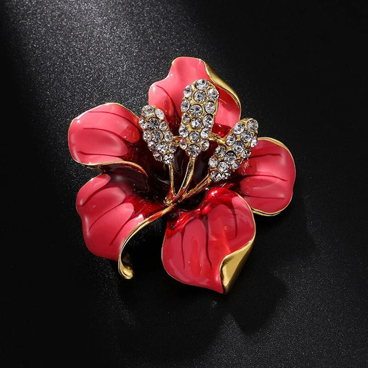 Fashion Red Green Pink Rhinestone Flower Brooch for Women Alloy Beautiful Flower Pin Jewelry Accessories Gift