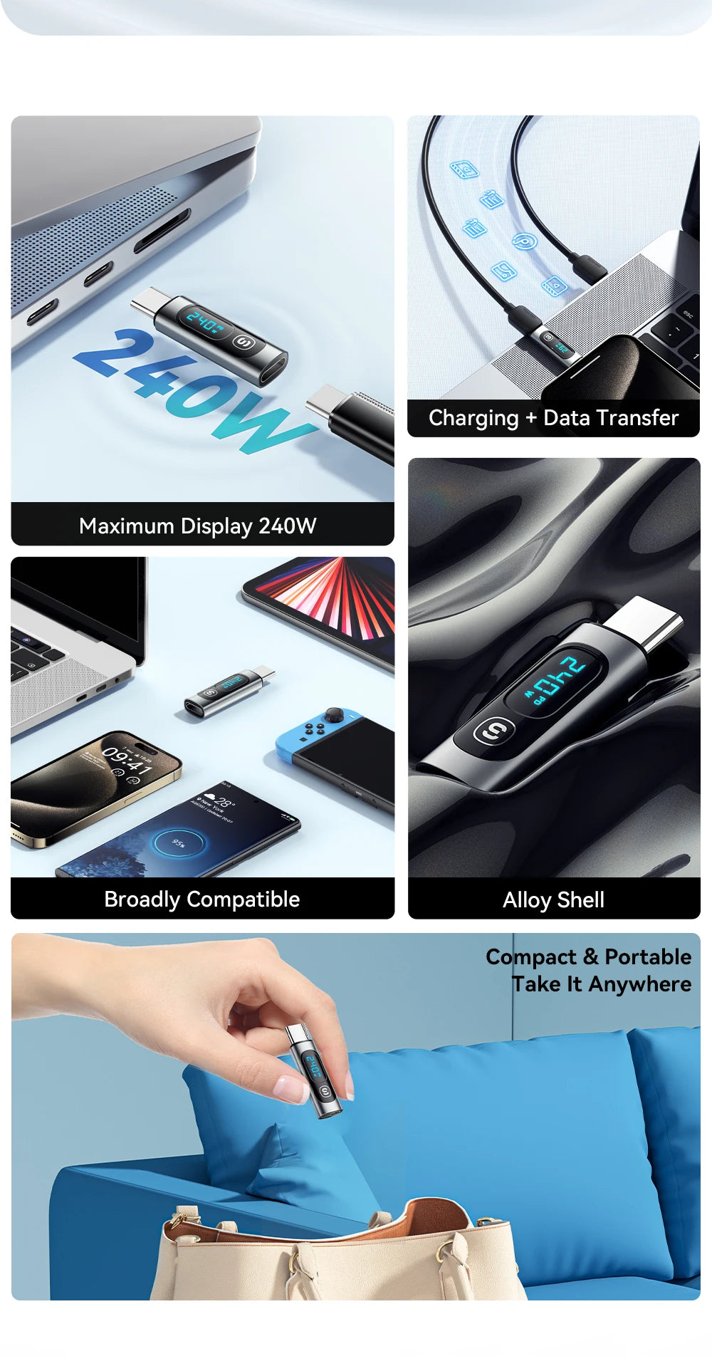 Essager USB 2.0 OTG Adapter 240W Fast Charging USB C To Type C Display Adapter OTG Connector For Samsung Xiaomi Huawei Lenovo