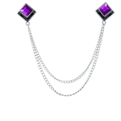Korean Fashion Geometric Crystal Brooch Tassel Chain Lapel Pin Men's Shirt Collar Jewelry Wedding Party Brooches Accessories
