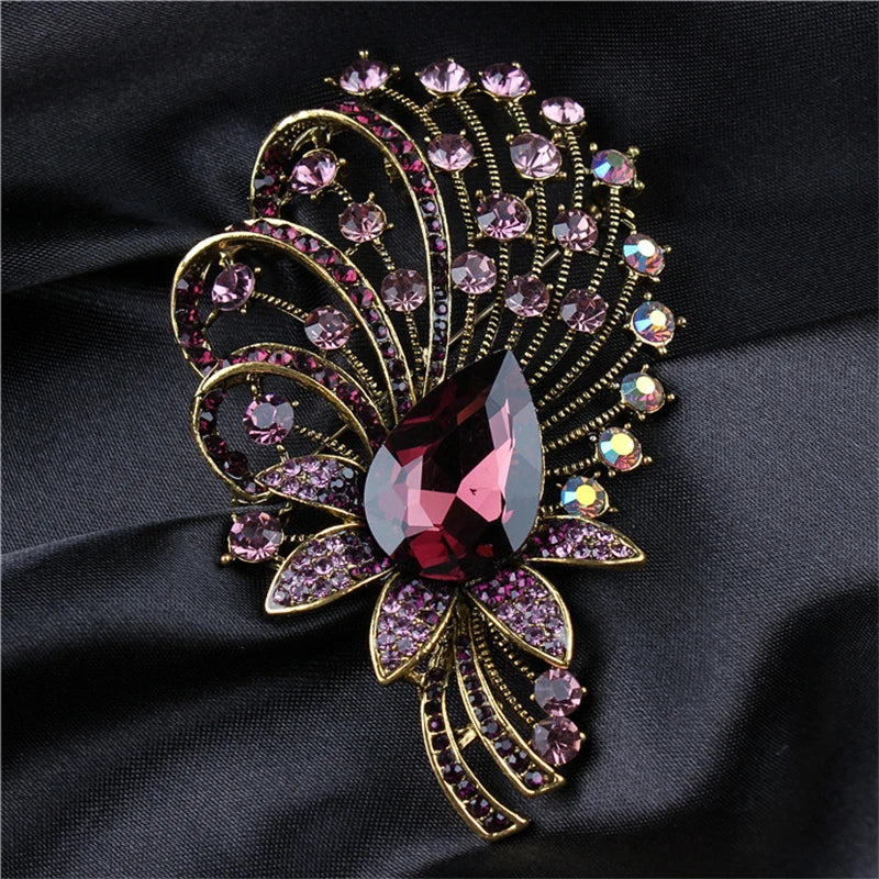 SKEDS Exaggerated Luxury Full Crystal Waterdrop Flower Brooch Pin For Women Men Shining Boutique Decoration Party Wedding Badges