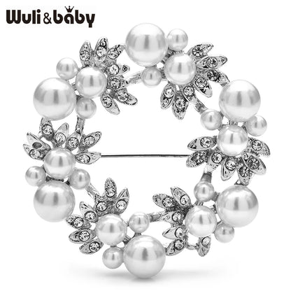 Wuli&baby Pearl Flower Wreath Brooches For Women Unisex 2-color Elegant Circle Office Party Brooch Pins Gifts