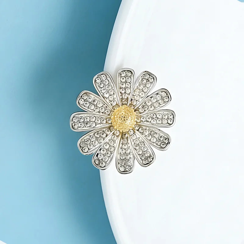 Wuli&baby Beautiful Daisy Flower Brooches Sparkling Rhinestone Sunflower Plants Brooch Pins For Women Unisex Office Casual Gifts