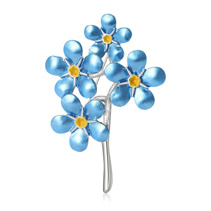 Beaut&Berry Trendy Forget Me Not Blue Flower Brooches for Women Unisex Enamel Plant Pins Casual Party Accessories Gifts Friends