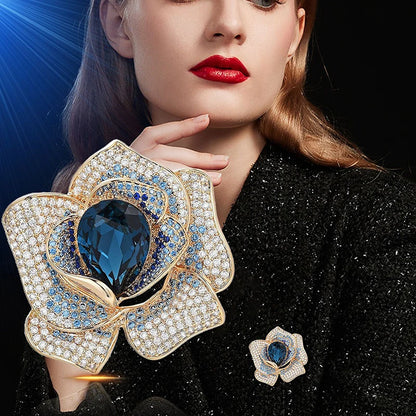 Fashion Exquisite Rhinestone Crystal Flower Brooch For Women Clothing Coat Jewelry Accessries Gifts