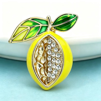 Wuli&baby Cute Enamel Lemon Brooches For Women Unisex Rhinestone Fresh Rhinestone Fruits Party Casual Brooch Pins Gifts