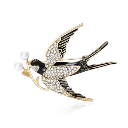 Beaut&Berry Luxury Rhinestone Swallow Brooches for Women Unisex Enamel Bird Pins Casual Party Accessories Fashion Gifts Friends
