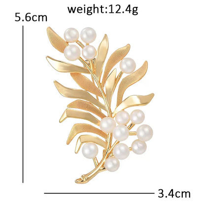 Wuli&baby Charming Pearl Leaf Brooches For Women Unisex Flower Feather Plants Causal Party Brooch Pin Gifts