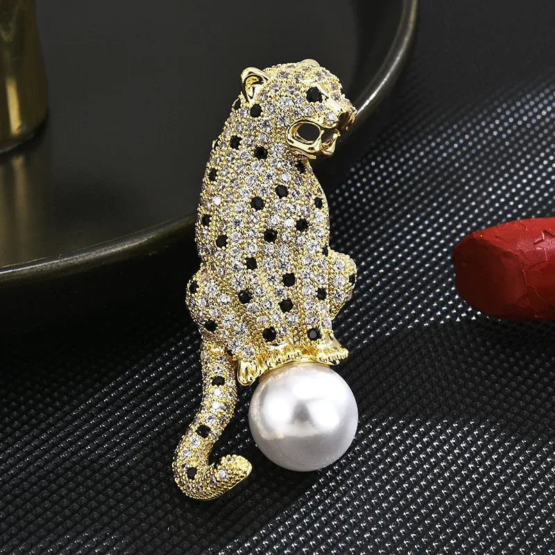 Vintage Luxury Beautiful Rhinestone Set Leopard Design Brooch，Suit Coat Costume Jewelry Accessories Pins，Holiday Party Favors