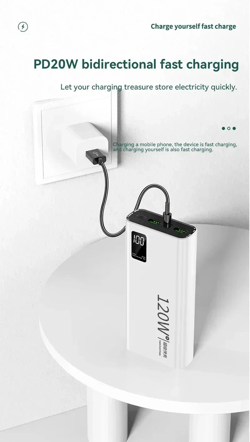 Lenovo 50000mAh 120w Super Fast Charging External Battery Ultra Capacity PowerBank Portable LED Digital Display For IPhone