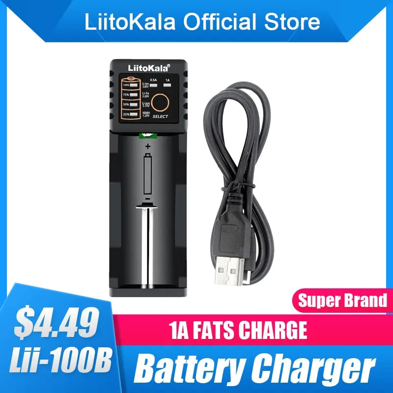 LiitoKala Lii-100B Lii-100 18650 Battery Charger For 26650 16340 RCR123 14500 LiFePO4 1.2V Ni-MH Ni-Cd Smart Charger