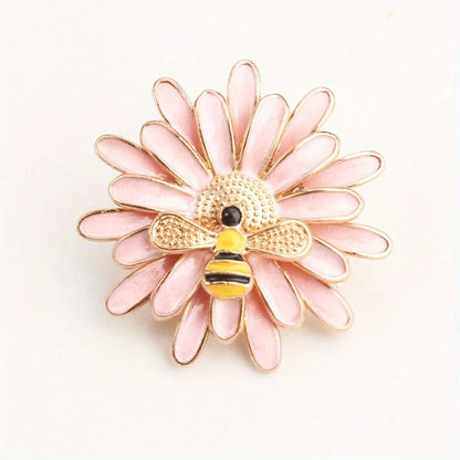 Cute Daisy Bee Enamel Brooch, Gold-Tone Pink Design, Women's Lovely Fashion Accessory for Daily Wear Party Gift