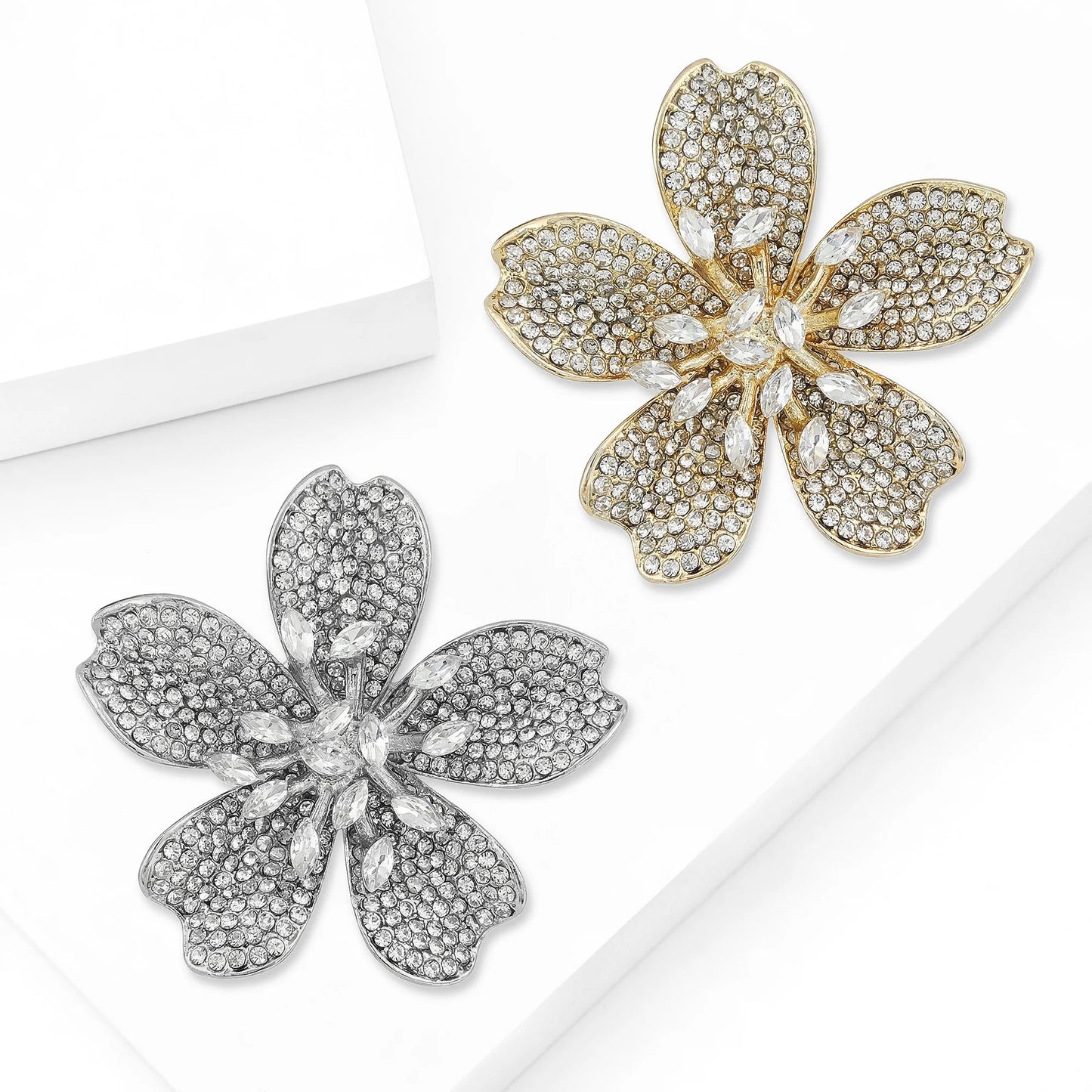 Beaut&Berry Luxury Rhinestone Cherry Blossom Brooches for Women Unisex Plant Pins Casual Party Jewelry Accessories Gifts