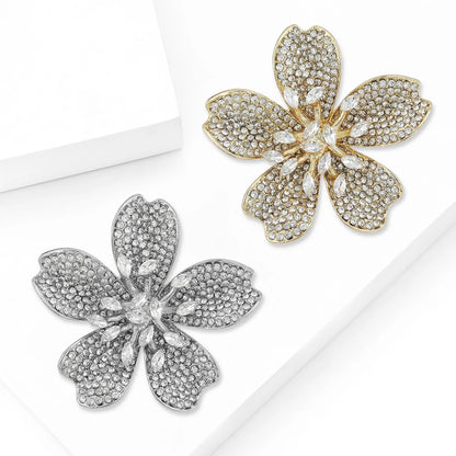 Beaut&Berry Luxury Rhinestone Cherry Blossom Brooches for Women Unisex Plant Pins Casual Party Jewelry Accessories Gifts