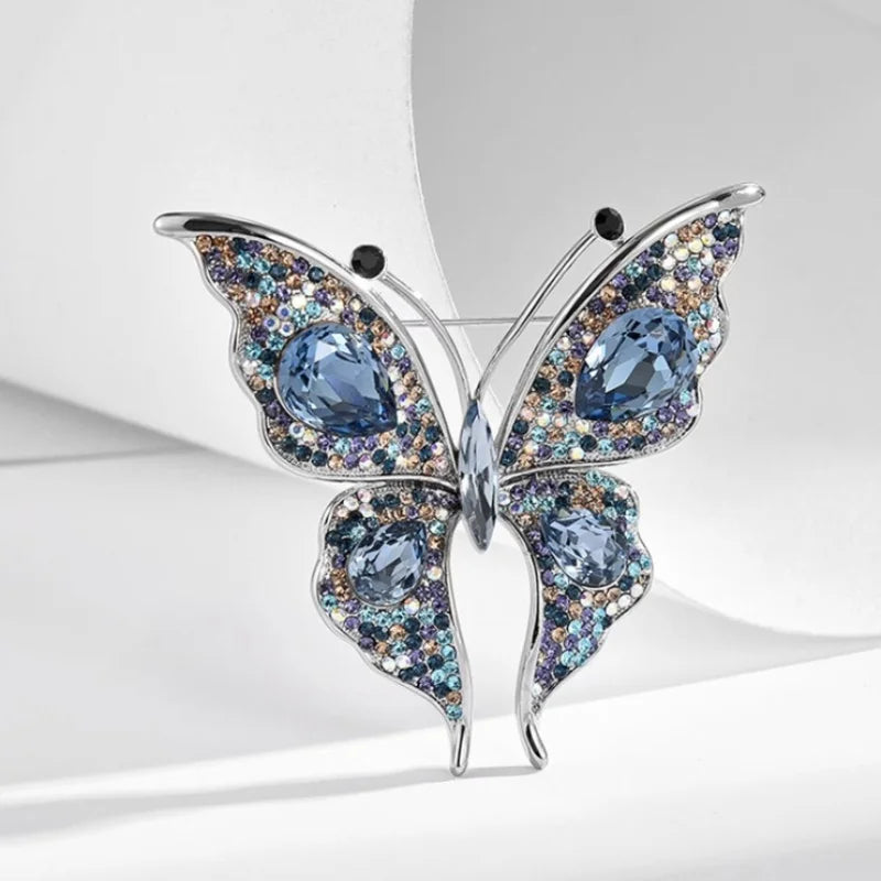 Fashion Rhinestone Butterfly Brooches for Women Unisex 2-Colors Insect Lapel Pins Banquet Party Gifts Jewelry Accessories