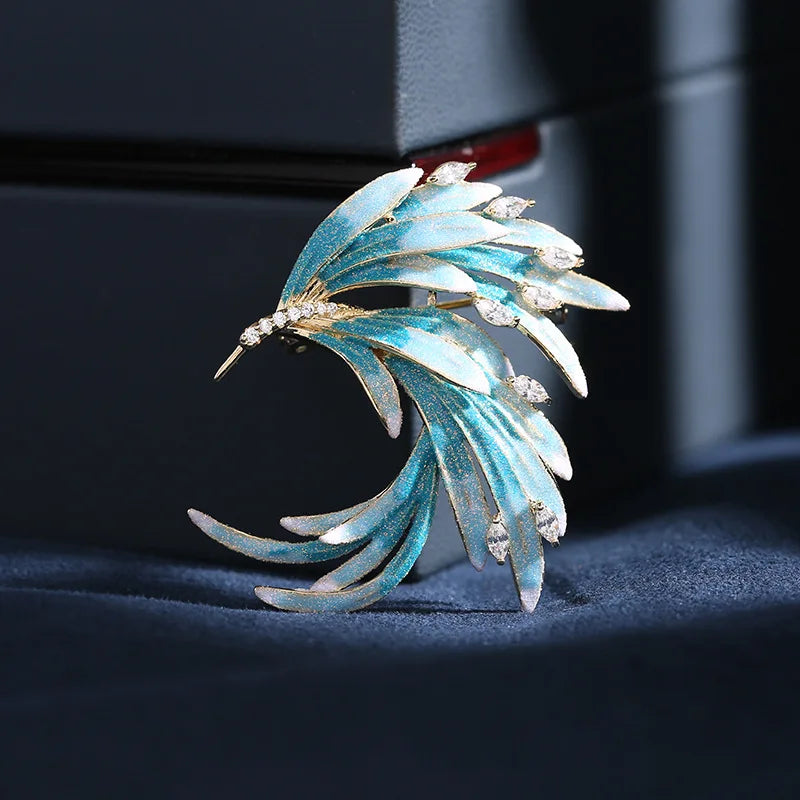 Women Girls Feather Rhinestone Brooches Jewelry Clothing Suit Pins Accessories