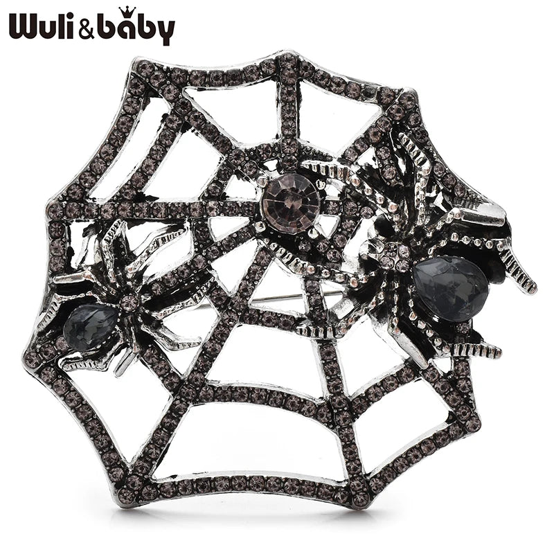 Wuli&baby Vintage Spiders Brooches For Women Unisex Rhinestone Spinning Web Insects Party Casual Brooch Pins Gifts