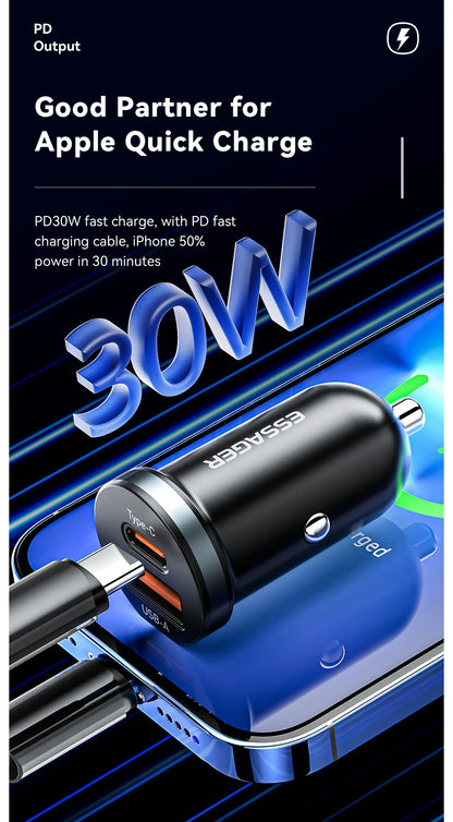 Essager 30W USB C Car Charger Type C Quick Charger PD QC 3.0 SCP 5A Fast Charging Car Phone Charge For iPhone Xiaomi Samsung
