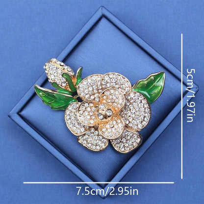 New Rhinestone Flower Brooch European and American Heavy Industry Coat Brooch Fashion Accessory Pins Jewelry