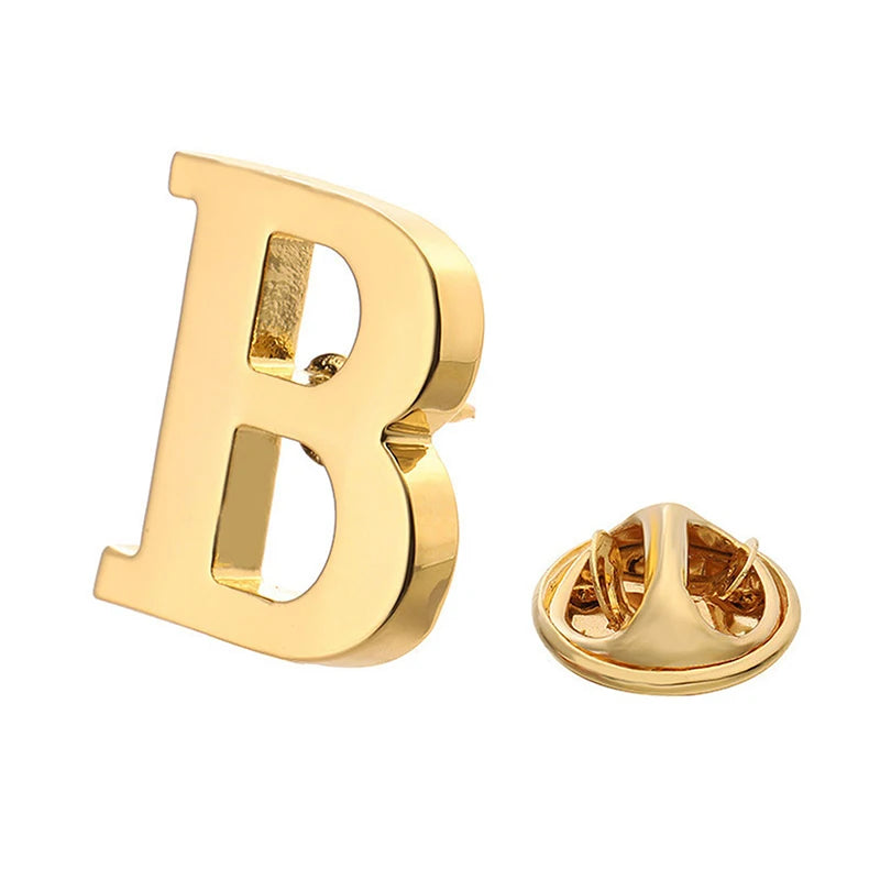 High Quality Classic Style Gold Letter A-Z Metal Brooch Women Men's Lapel Pin Women's Hat Scarf Backpack Badge Jewellery