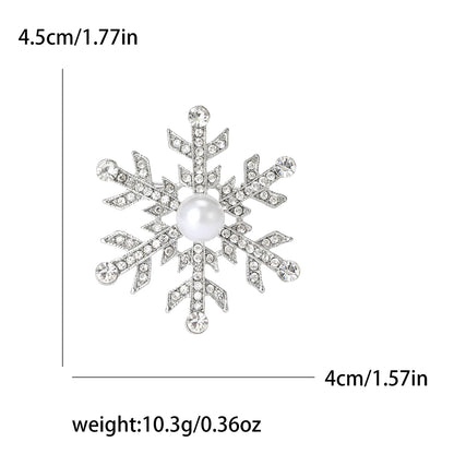 Christmas Rhinestone Snowflake Brooches for Women Unisex Pearl Ice Crystal Pins Office Party Friend Gifts Jewelry Accessories