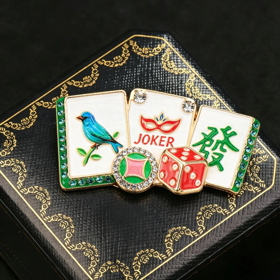 Baroque Luxury Bird-Motif Mahjong-Inspired Brooch for Men and Women, Jewelry and Fashion Accessories Jewelry,ClothingAccessories