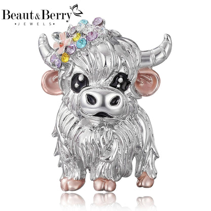 Beaut&Berry Cute Enamel Cattle Brooches for Women Unisex Animal Pins Casual Party Jewelry Accessories Gifts Decoration