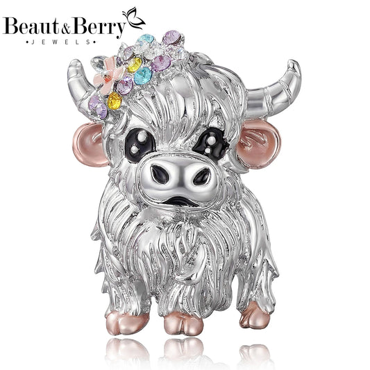 Beaut&Berry Cute Enamel Cattle Brooches for Women Unisex Animal Pins Casual Party Jewelry Accessories Gifts Decoration