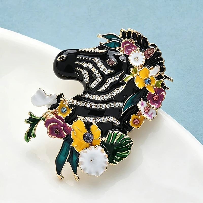 Wuli&baby Wear Flowers Zebra Brooches For Women Unisex Enamel Vintage Designer Animal Office Party Brooch Pins Gifts