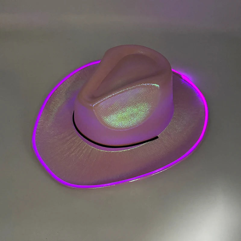 LED Glowing Cowgirl boy Hat Neon Luminous Bride Hat For Holiday Light Up Supplies Fluorescent Party Props Bachelorette Party Hat