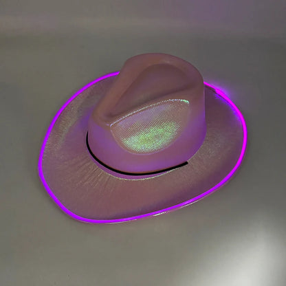 LED Glowing Cowgirl boy Hat Neon Luminous Bride Hat For Holiday Light Up Supplies Fluorescent Party Props Bachelorette Party Hat
