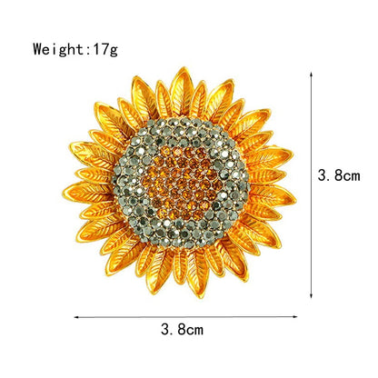 Shiny Rhinestone Sunflower Brooch Pin For Women Luxury Zircon Daisy Flower Collar Badge Elegant Floral Bouquet Corsage Jewelry