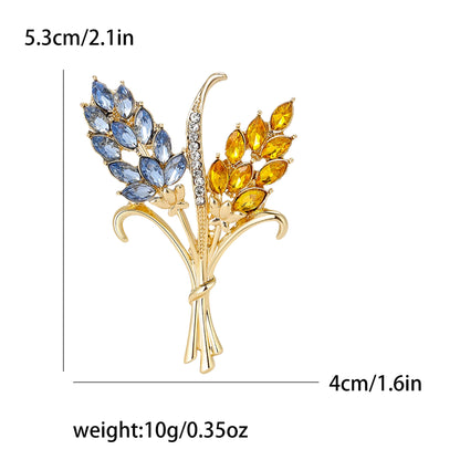 Beaut&Berry Ear of Wheat Brooches for Women Rhinestone Blue and Yellow Plant Pins 5-Color Unisex Casual Accessories Gifts