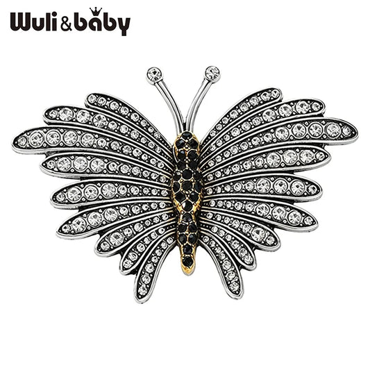 Wuli&baby Vintage Butterfly Brooches Pins For Women Unisex 2-color Rhinestone Insects Animal Party Casual Brooch Pin Gifts