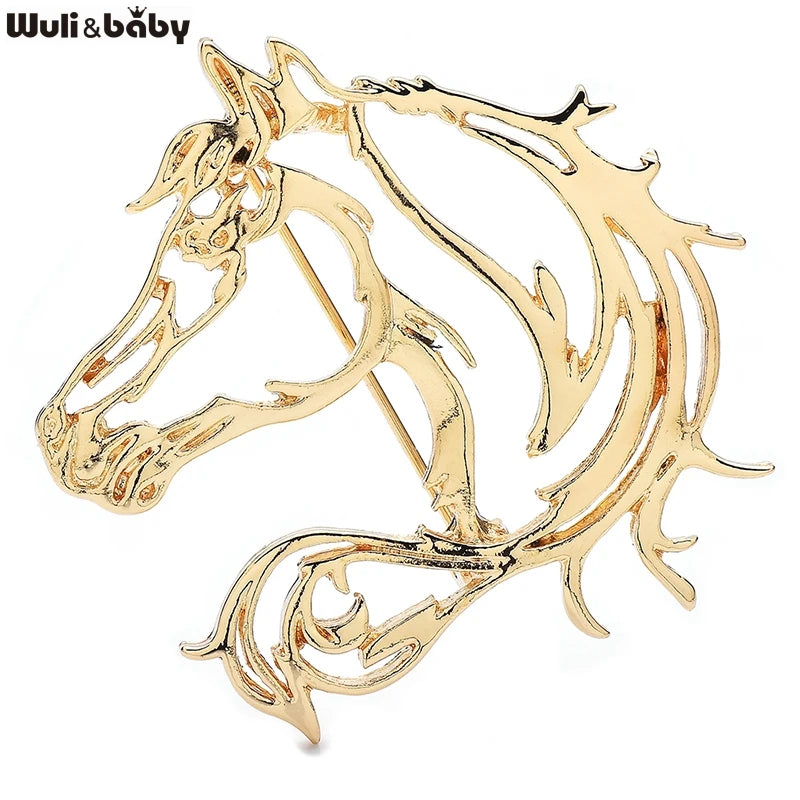 Wuli&baby Hollow Out Horse Head Brooches For Women Unisex 2-color Metal Simple The Animal of Horse Year Party Casual Brooch Pins