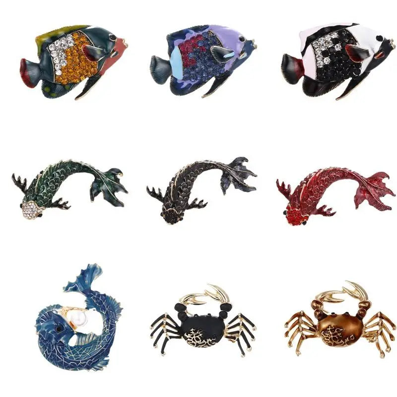 SKEDS Fashion Cute Fish Crystal Enamel Brooch Pin For Women Men Trendy Sea Animal Vintage Brooches Badges Clothes Jewerly Gift