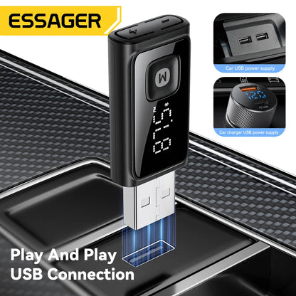Essager Wireless Bluetooth 5.4 Car Adapter FM Transmitter Adapter Auto Connection Audio Receiver Auto Stereo Mic Car Adapter