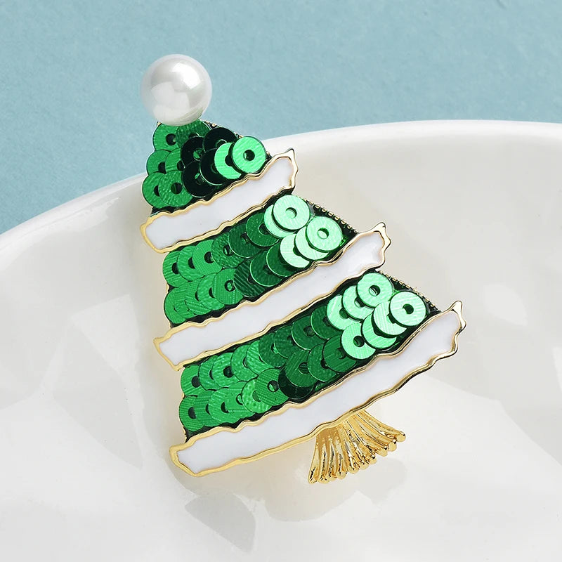 Wuli&baby New Shining Christmas Tree Brooches For Women Men High Quality Green New Year Trees Brooch Pins Gifts