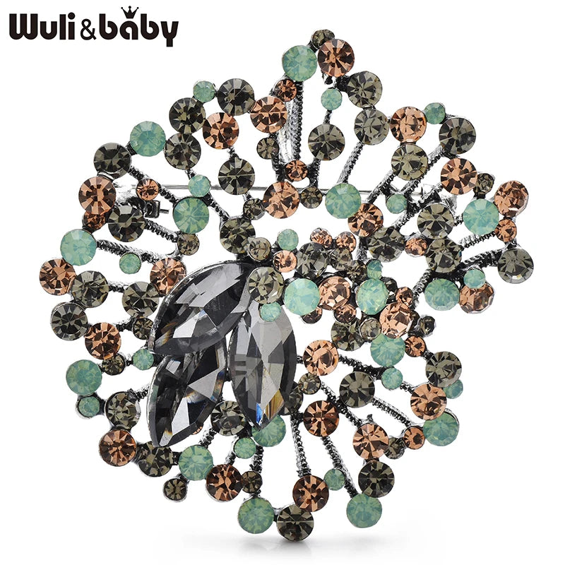 Wuli&baby Luxury Crystal Flower Brooches For Women Unisex Beautiful 3-color Rhinestone Plants Party Office Brooch Pins Gifts