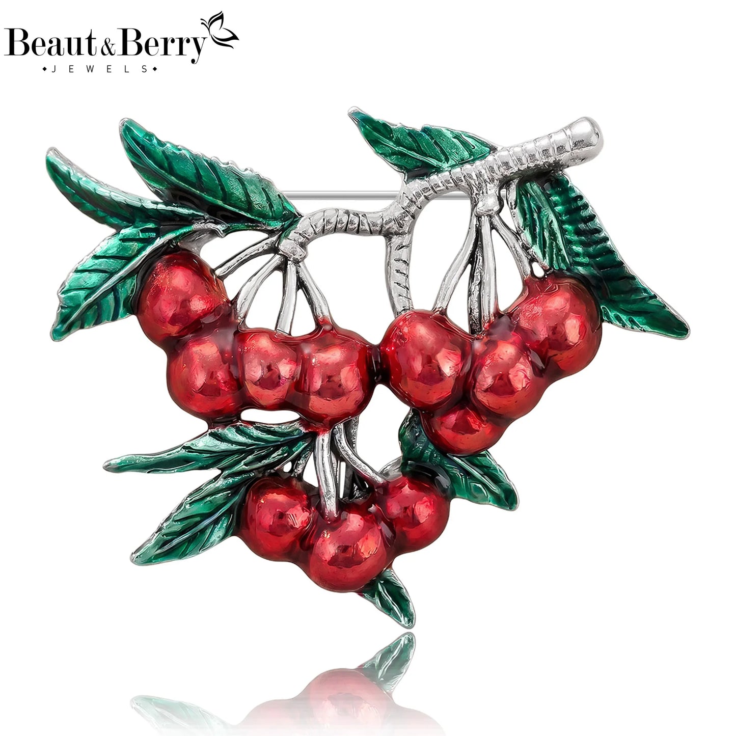 Beaut&Berry Luxury Enamel Cherry Brooches for Women Unisex Plant Pins Casual Party Jewelry Accessories Gift Decoration